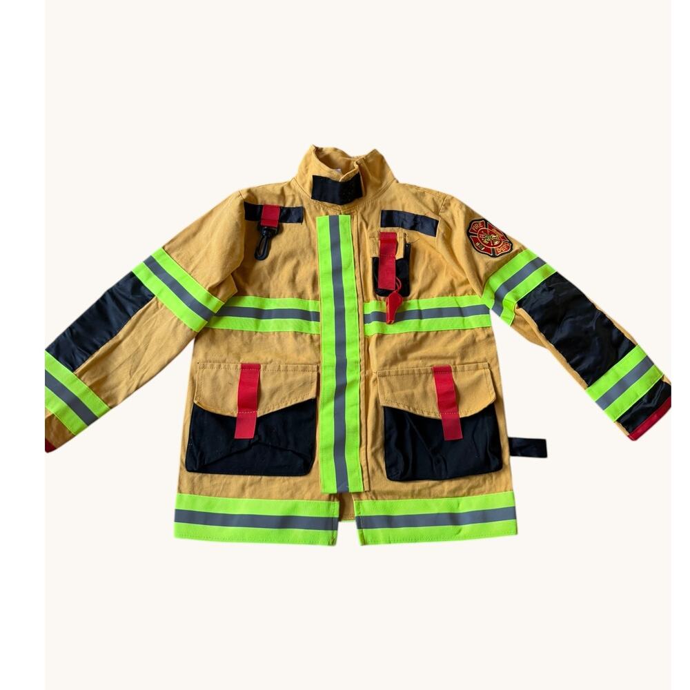 Kids Fire Dept Costume Jacket Firefighter Dress Up Size 7-8 GUC